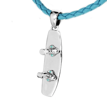 Sterling Silver Wakeboard Pendant Blue Braided Necklace