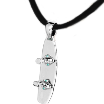 Sterling Silver Wakeboard Pendant Black